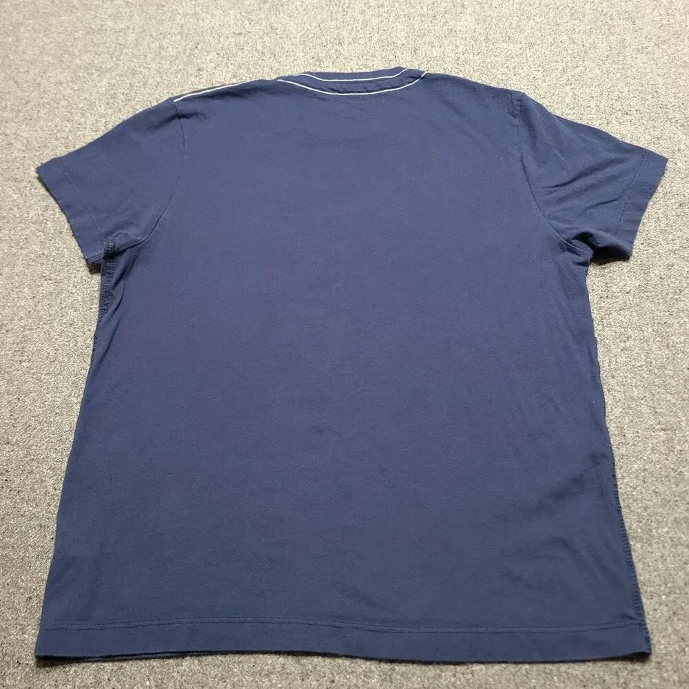True Religion Shirt Mens Medium Blue White Distress Pull Panel Graphic Tee SS
